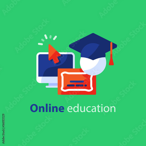 Online education concept line icons, internet learning courses, distant studying