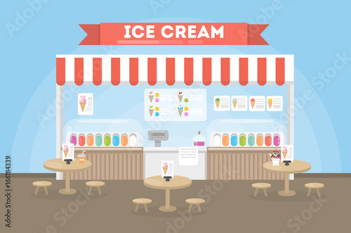 Ice cream cafe interior.