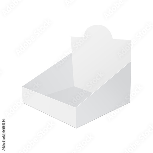 Cardboard display box mockup isolated on white background. Layout for design or branding. Vector illustration