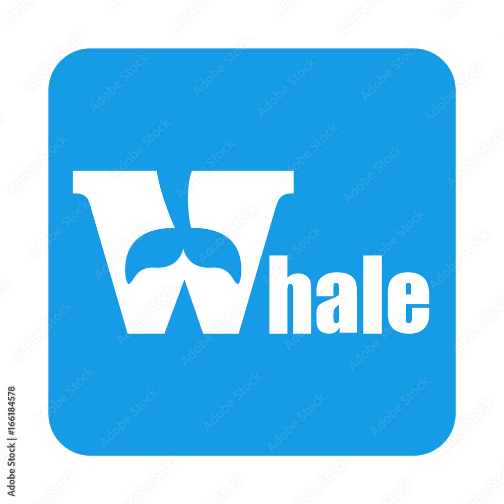 Icono plano Whale con cola ballena en cuadrado azul
