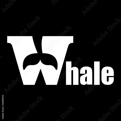 Icono plano Whale con cola ballena blanco en fondo negro