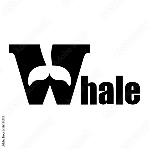 Icono plano Whale con cola ballena negro en fondo blanco