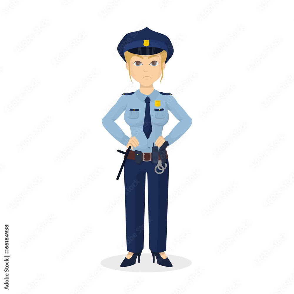 Isolated angry policewoman. Isolated angry policewoman.