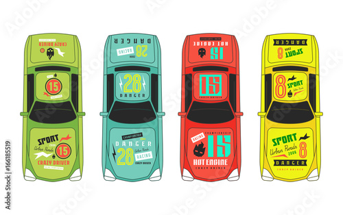 Vinyl stickers on race car