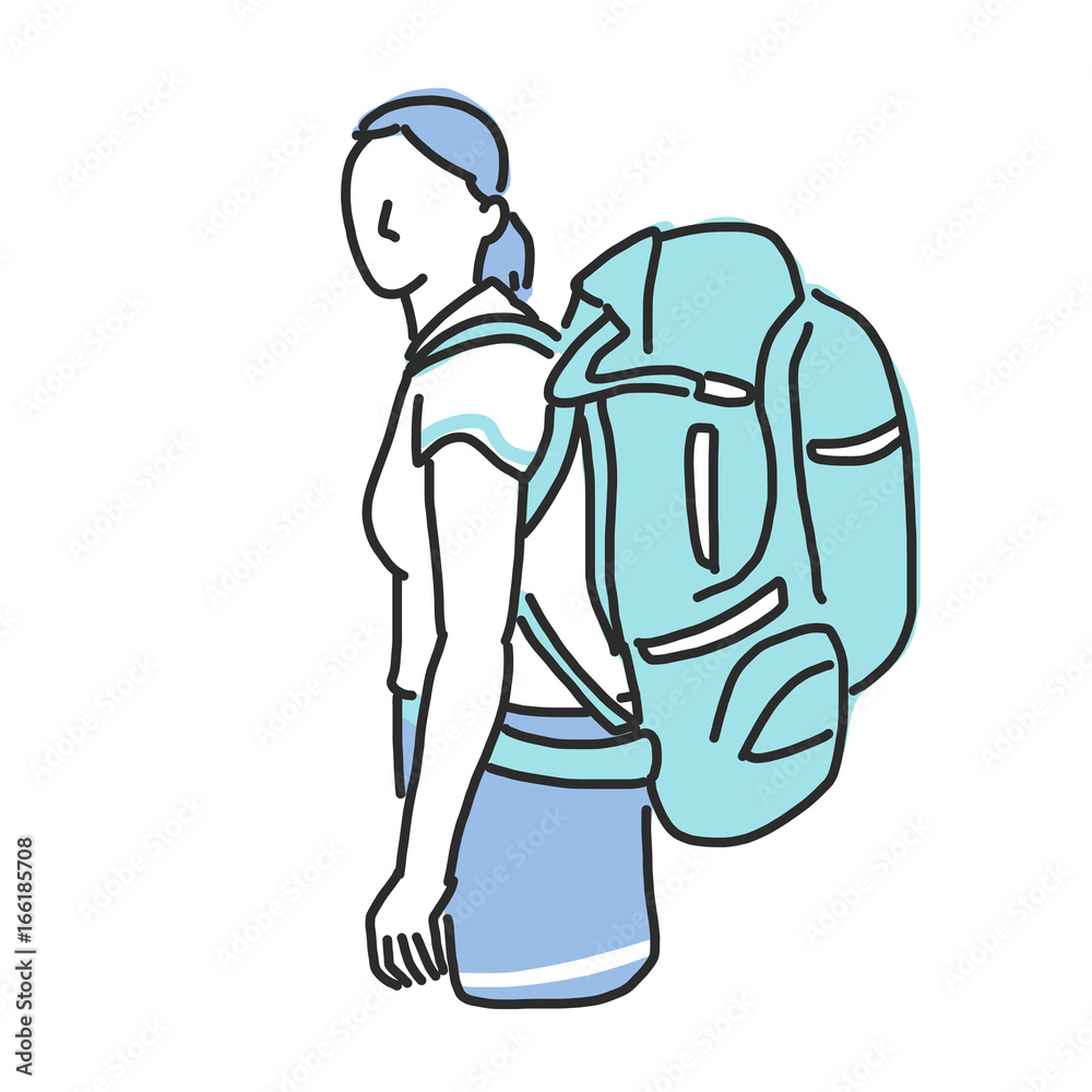 Traveler and Backpacker. hand drawn. line drawing. vector illustration. Tourist