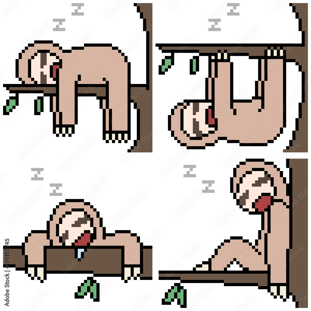 vector pixel art set sloth