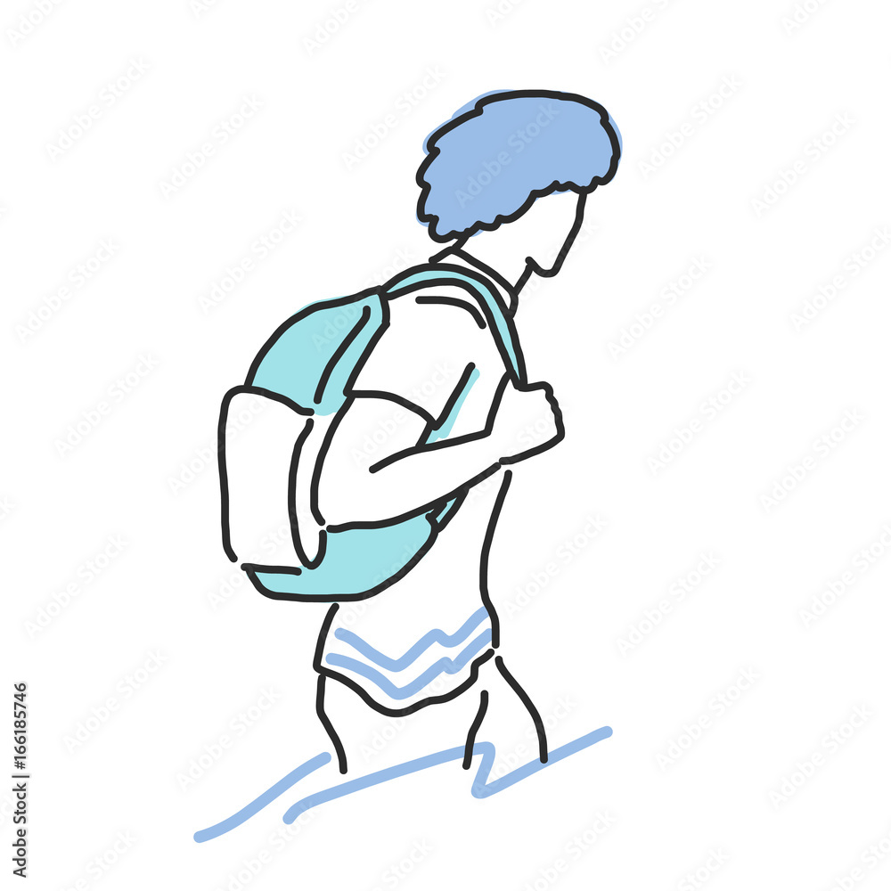 Traveler and Backpacker. hand drawn. line drawing. vector illustration. Tourist Traveler and Backpacker. hand drawn. line drawing. vector illustration. Tourist