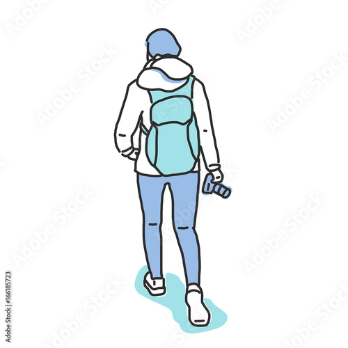 Traveler and Backpacker. hand drawn. line drawing. vector illustration. Tourist