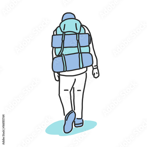 Traveler and Backpacker. hand drawn. line drawing. vector illustration. Tourist