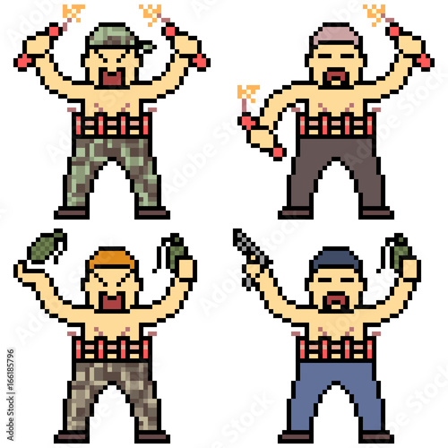 vector pixel art set suicide bomb