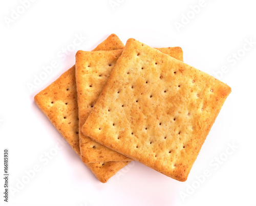 Close up the healthy  whole wheat cracker on white background , top view or overhead shot photo