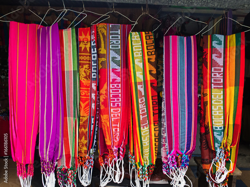 PANAMA Bocas del Toro Typical brightly colored handwoven  hammocks at an open street marketPANAMA Bocas del Toro Typical brightly colored handwoven  hammocks at an open street market