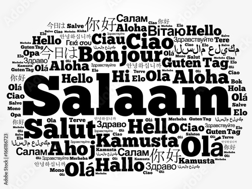 SALAAM (Hello Greeting in Persian,Farsi) word cloud in different languages of the world, background concept