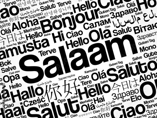 SALAAM (Hello Greeting in Persian,Farsi) word cloud in different languages of the world, background concept