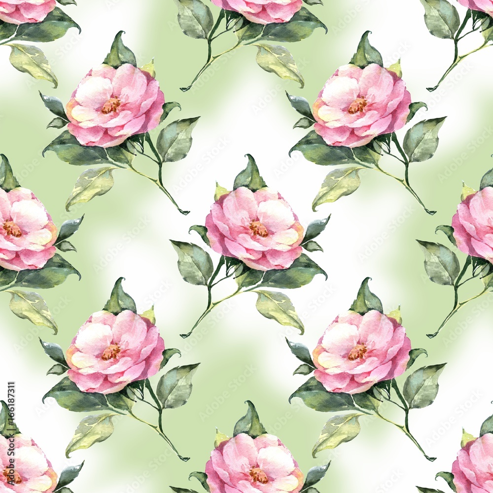 Watercolor floral seamless pattern with hand painted roses