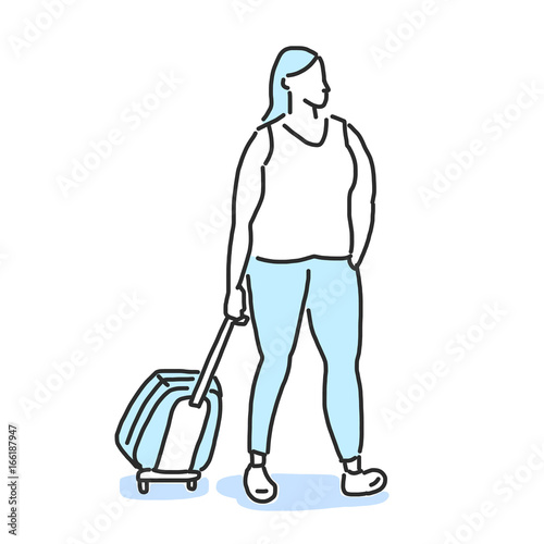 Tourists Moving Through Airport With Luggage. hand drawn. line drawing. vector illustration. Cartoon.