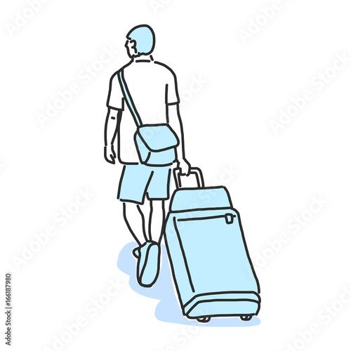Tourists Moving Through Airport With Luggage. hand drawn. line drawing. vector illustration. Cartoon.
