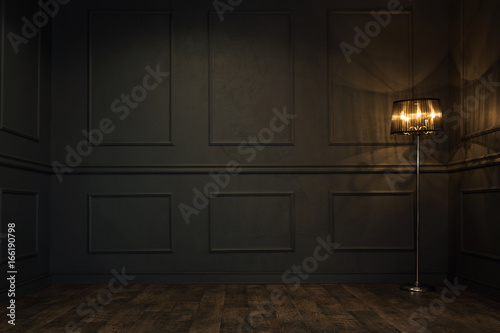 Empty elegant vintage room at night with copy space photo