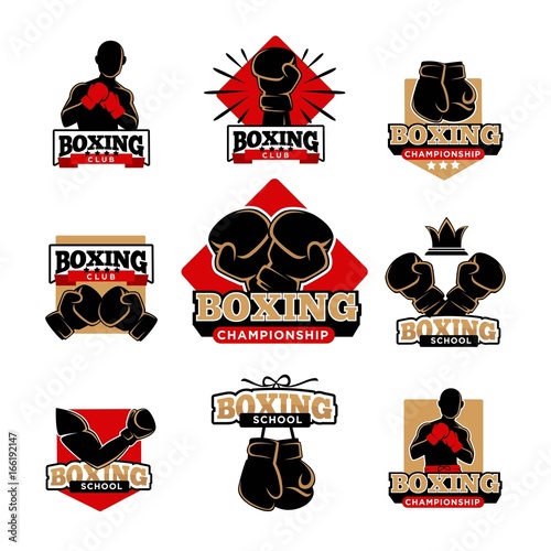 Boxing championship and sport club isolated logotypes set