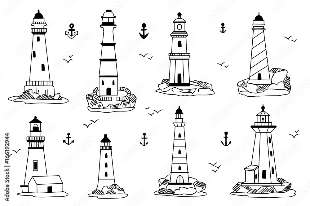 Vector lighthouses icon set