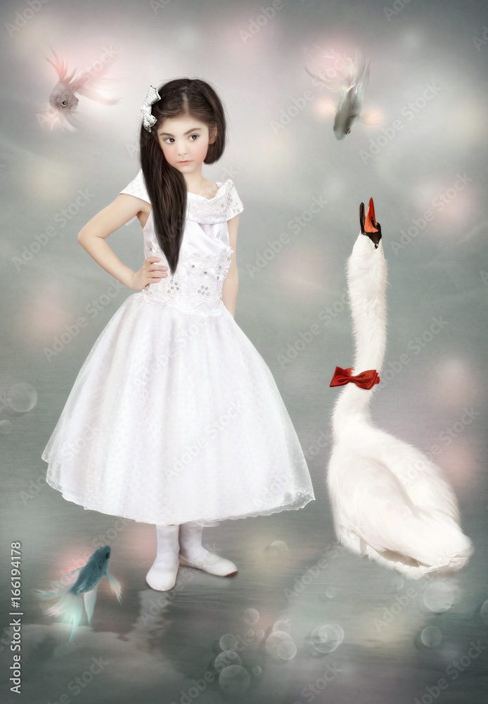 Little girl and a swan Little girl and a swan