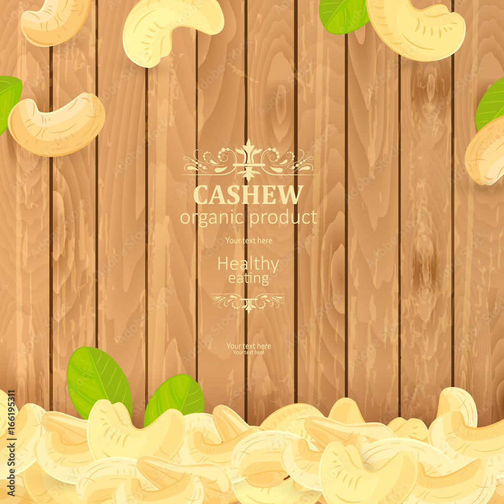 Fototapeta premium banner with Cashews on wooden background your design