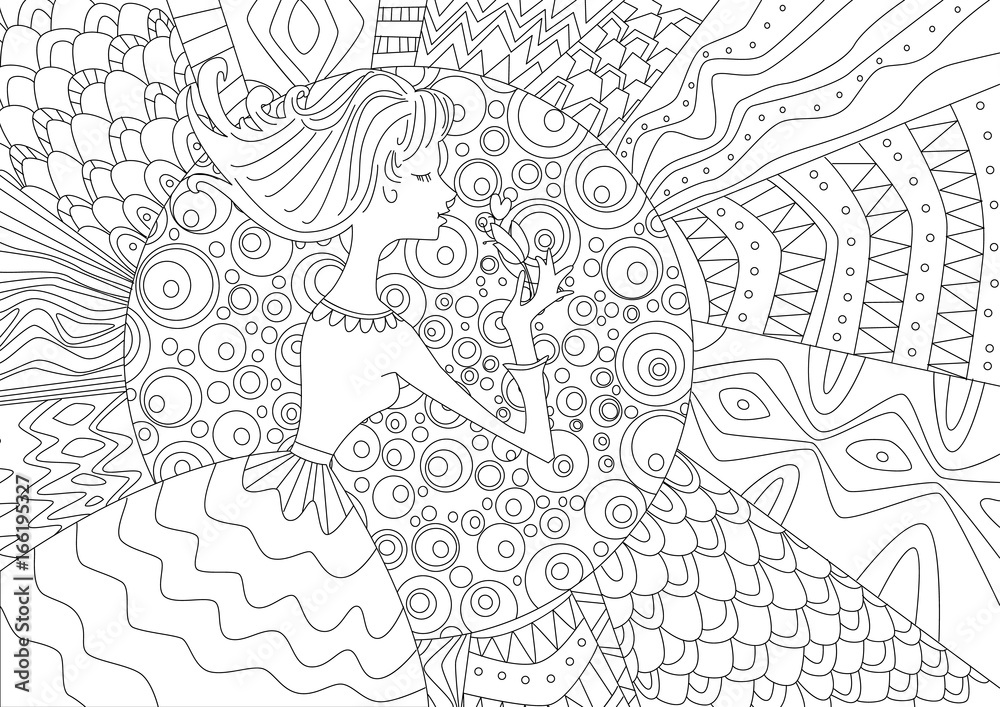 Obraz premium lovely girl with a flower for coloring book
