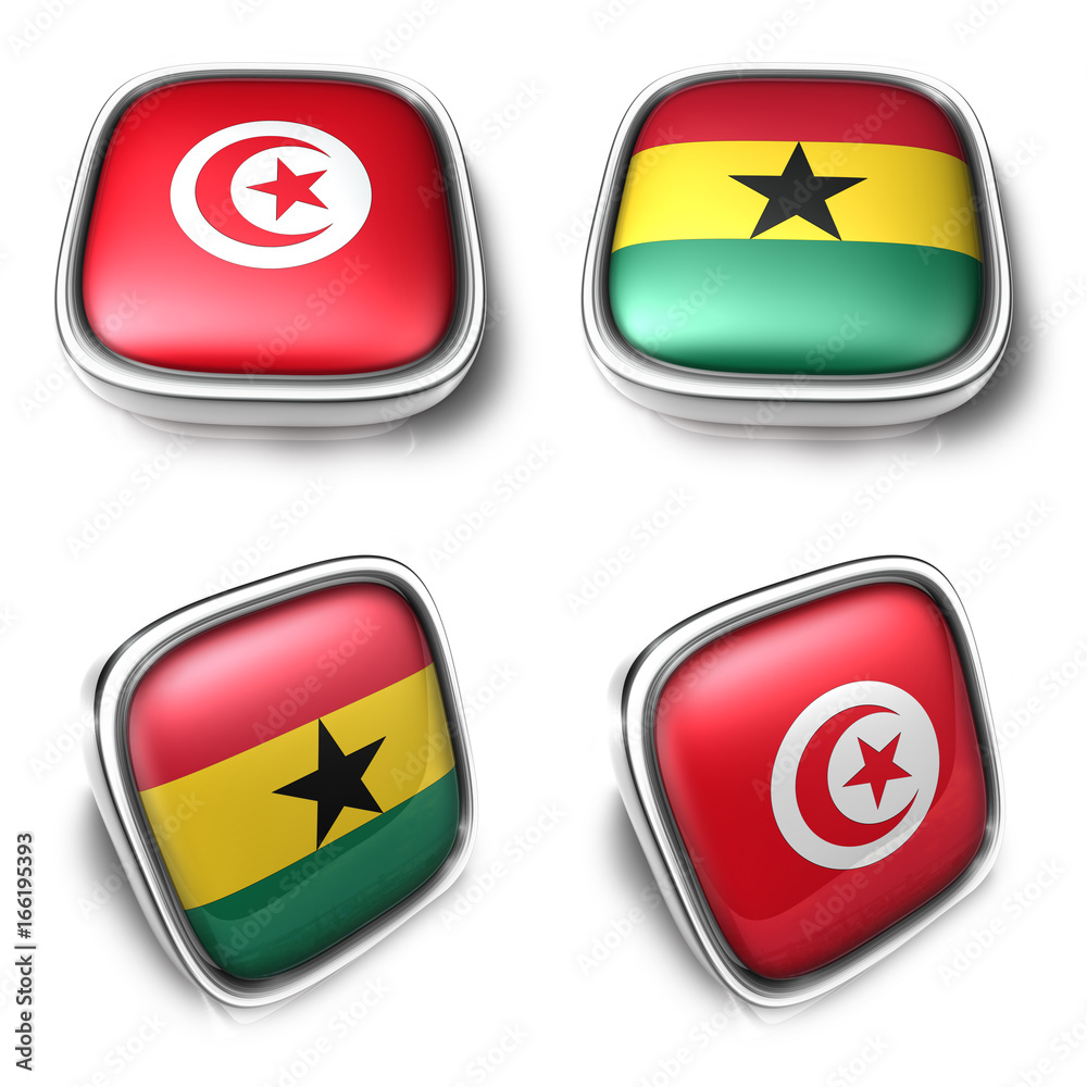Tunisia and Ghana 3d metalic square flag Button Icon Design Series. 3D World Flag Button Icon Design Series. Tunisia and Ghana 3d metalic square flag Button Icon Design Series. 3D World Flag Button Icon Design Series.