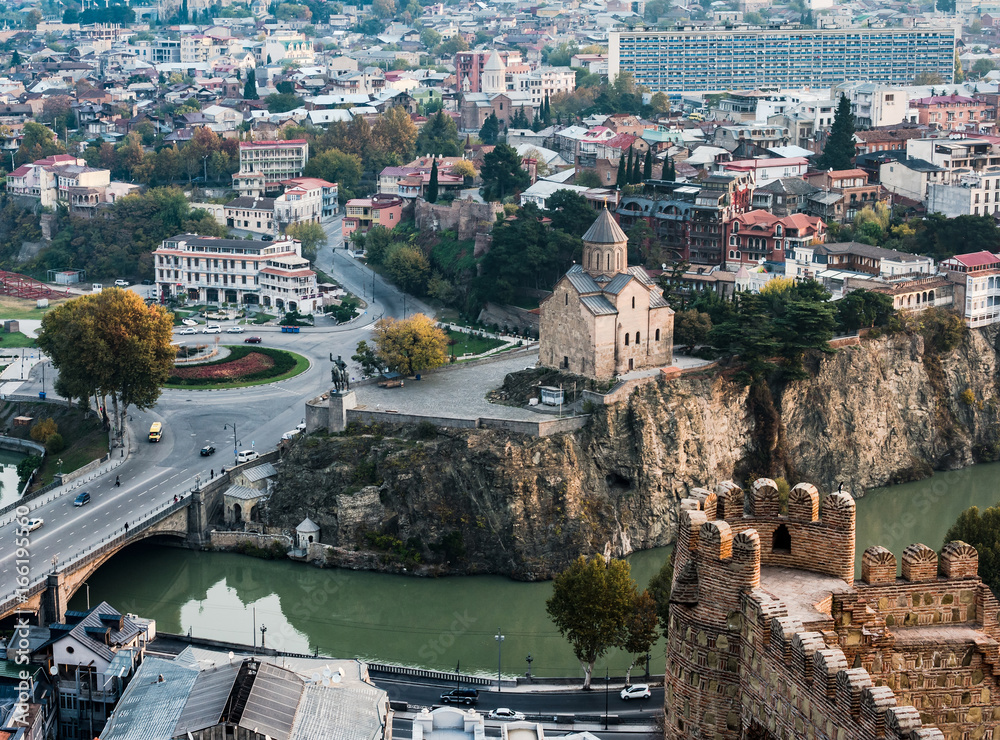 amazing Tbilisi cityscape with view of Metekhi from Narikala Fortress, Georgia