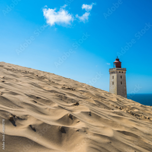 Abandoned Rubjerg Knude Lighthouse and sand dunes, North Sea coast, Denmark