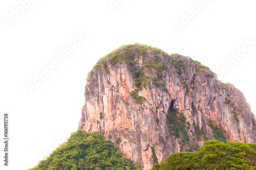 mountain cliff high and forest on white background ( Phatthalung province of southern Thailand )