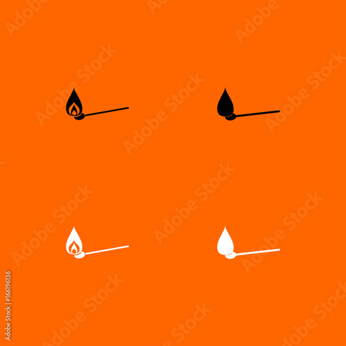 Burning match  black and white set icon .