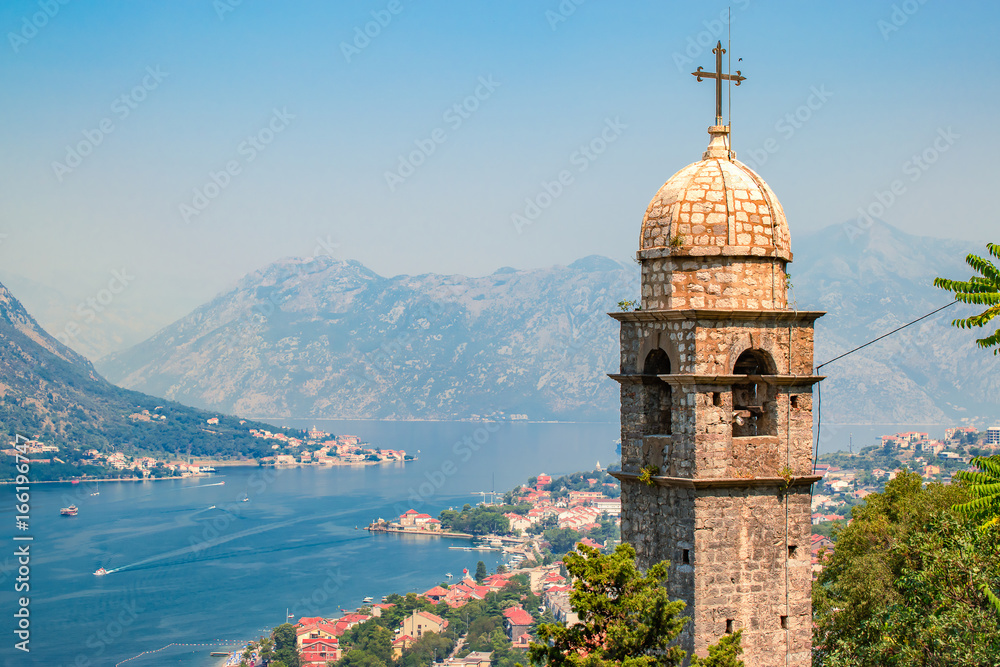 Church at the hillside above the bay of Kotor in Montenegro.