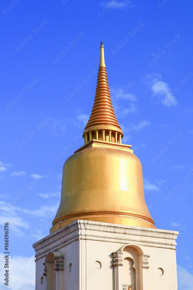 pagoda golden in temple bangkok, ancient beautiful thailand on sky background