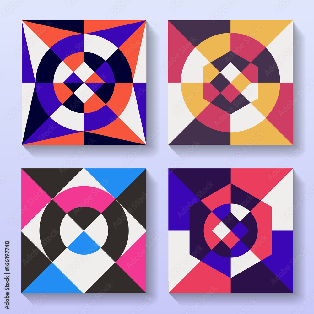 Set of geometric cards retro design. Collection of vintage illustrations for brochure or album cover. Set of geometric cards retro design. Collection of vintage illustrations for brochure or album cover.