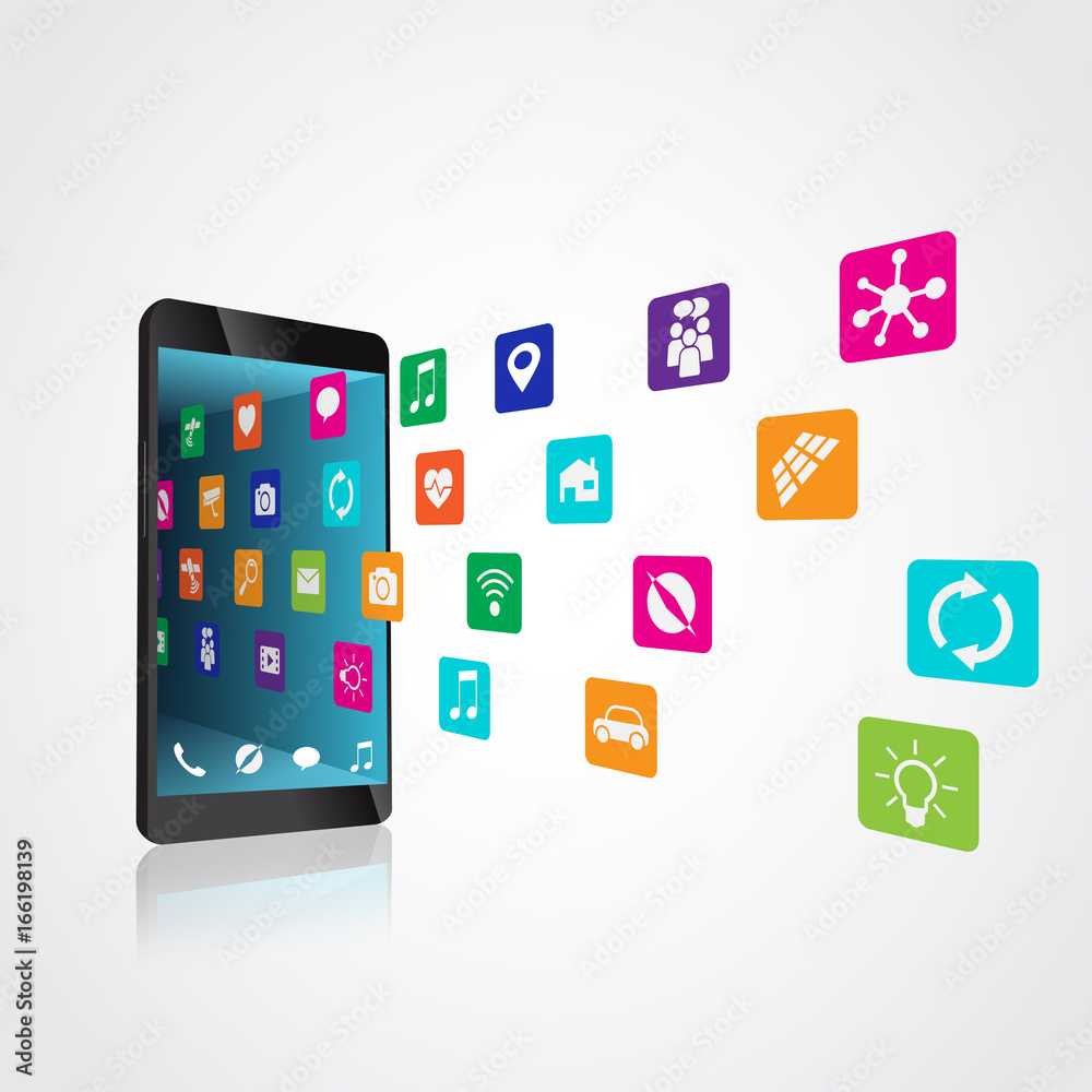 The application downloaded and installed or are uninstalled, deleted on the smartphone, vector illustration is ordered by layers The application downloaded and installed or are uninstalled, deleted on the smartphone, vector illustration is ordered by layers