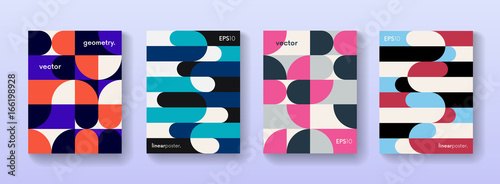 Set of geometric poster cards flat design.