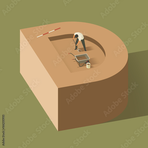 Man digging on the letter D