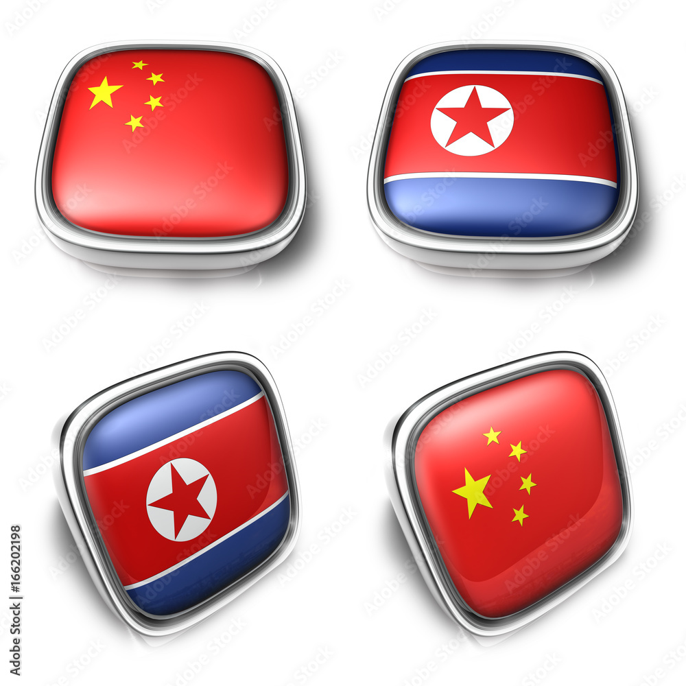 3D Metalic china and north korea square flag Button Icon Design Series. 3D World Flag Button Icon Design Series. 3D Metalic china and north korea square flag Button Icon Design Series. 3D World Flag Button Icon Design Series.