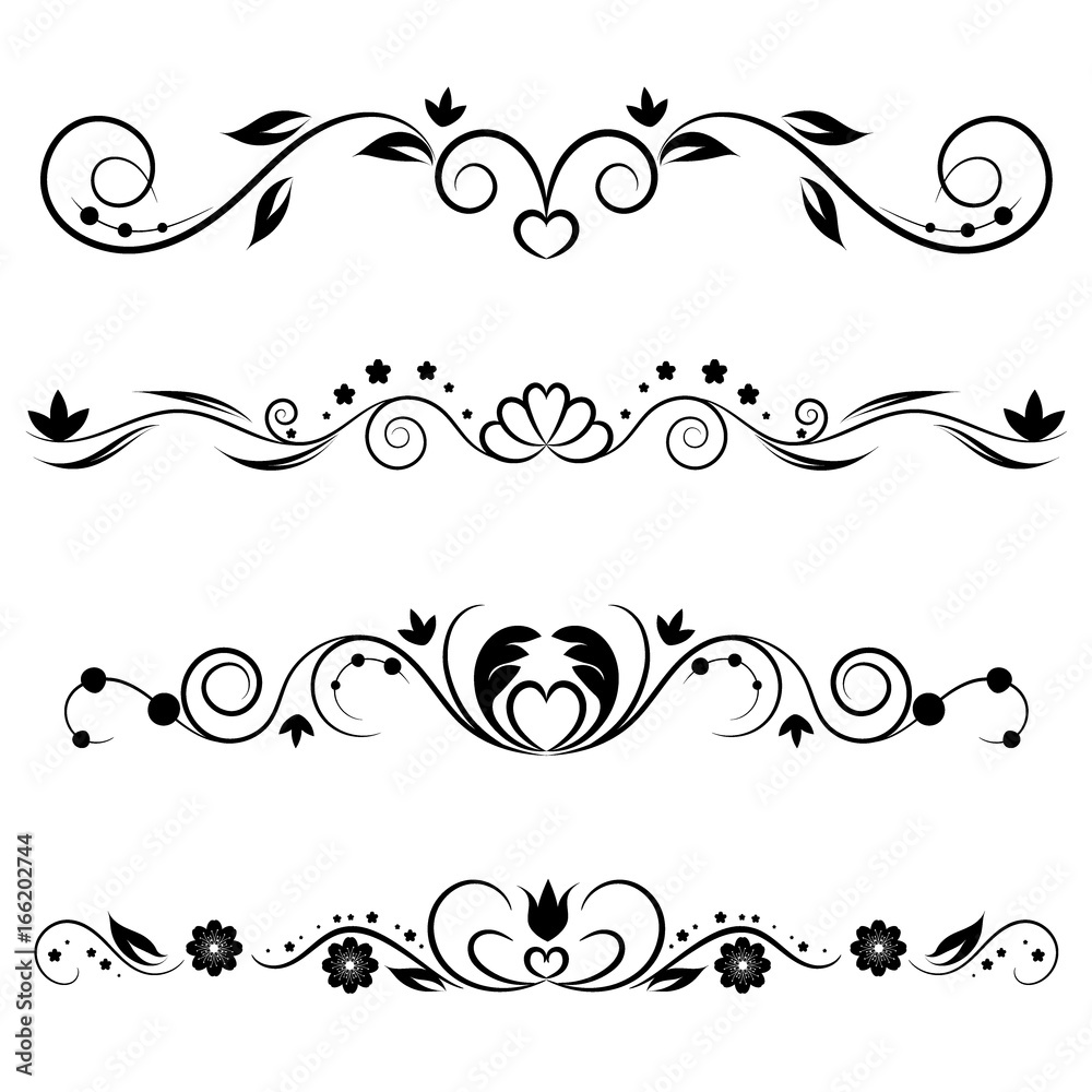 Set of decorative swirls elements, dividers, page decors. Hand drawn vector ornaments