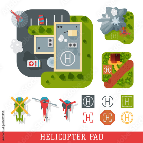Helicopter pad landing ground landing area platform vector top view illustration