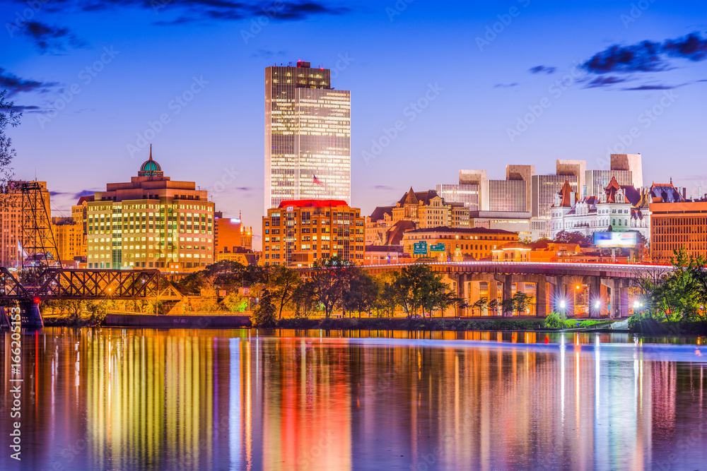 Albany, New York, USA skyline on the river.