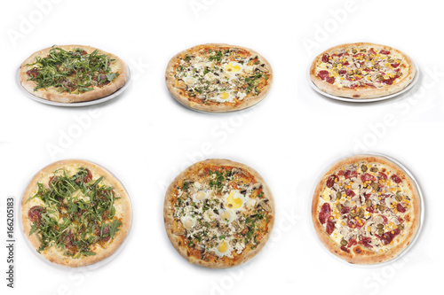 Six different pizza set for menu. photo