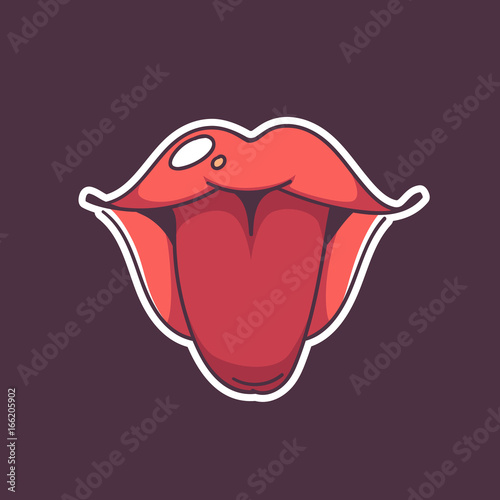sexy woman open mouth, doodle sticker on dark background