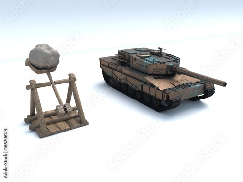 Obraz na plátně 3D illustration of catapult and tank