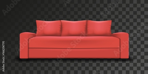 Vector mesh illustration of realistic red sofaon transparent background. Object design