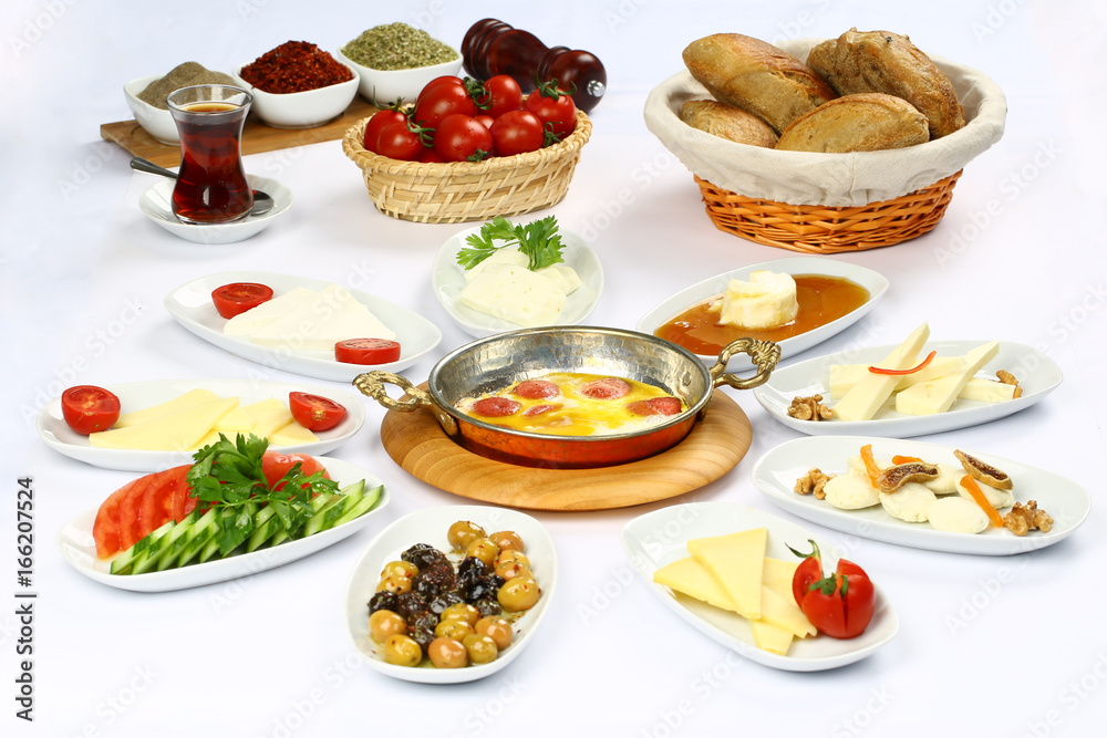 Turkish Breakfast  Table - Fried eggs with sucuk