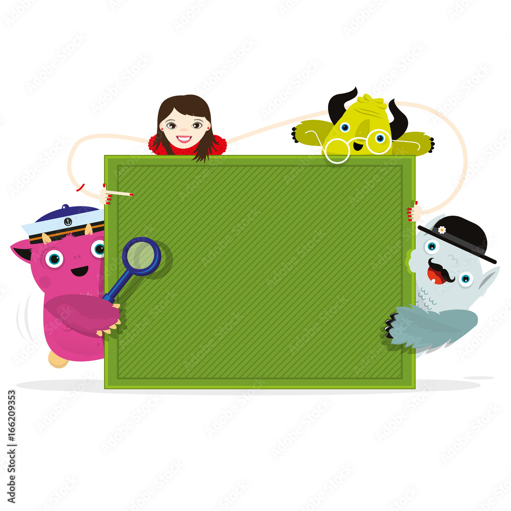 Fototapeta premium Desktop for text, cheerful poster for children, baby illustration