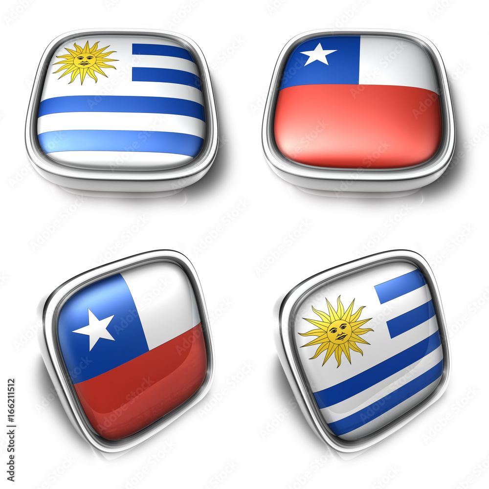 3D Metalic Uruguay and Chile square flag Button Icon Design Series. 3D World Flag Button Icon Design Series. 3D Metalic Uruguay and Chile square flag Button Icon Design Series. 3D World Flag Button Icon Design Series.
