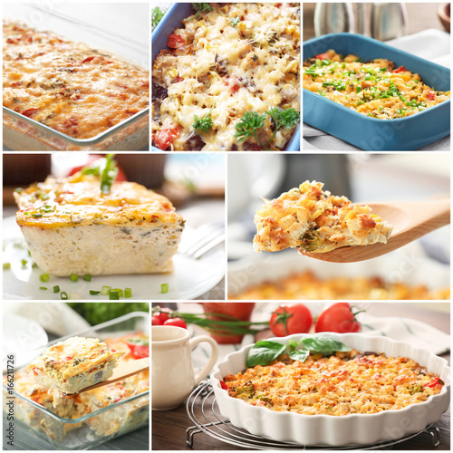 Collage of dishes with turkey casserole
